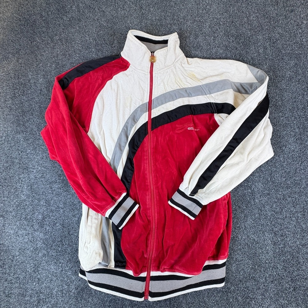 Vintage Koman Track Jacket Men Large Red White Asymmetrical Colorblock Full Zip‎